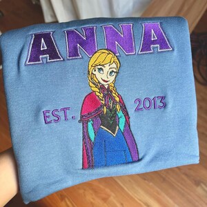 Anna Princess Embroidered T-Shirt, Disney Princess Frozen Embroidery Sweater, Disney Princess Hoodie, Disney Trip Sweater image 1