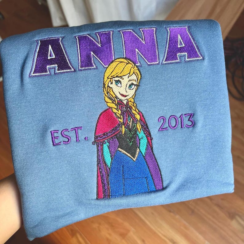 Anna Princess Embroidered T-Shirt, Disney Princess Frozen Embroidery Sweater, Disney Princess Hoodie, Disney Trip Sweater image 1