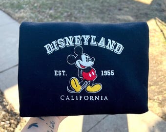 Disneyland California Est 1955 Embroidered T-Shirt, Mickey Fan Embroidered Sweatshirt, Disneyland Trip Embroidered Hoodie, Disney Fan Shirt