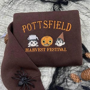 Pottsfield Harvest Festival Embroidered T-Shirt, Over The Garden Wall Embroidery Sweater, Halloween Hoodie, Fall Autumn Embroidery Shirt