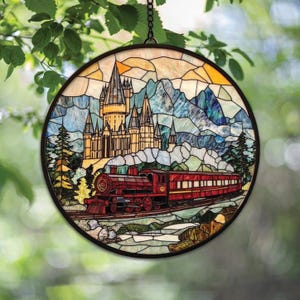 Hgws Express Train Arcylic Suncatcher, Wizard School Window Hanging Suncatcher, Magical Castle Bookish Acrylic Home Decor, Christmas Decor