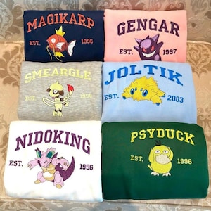 Custom Anime Characters Embroidered T-Shirt, Custom Poke Character Embroidered Sweatshirt, Embroidered Anime Hoodie, Gift for Anime Lover