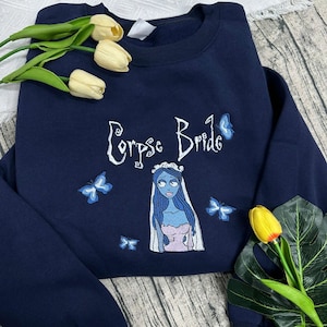 Corpse Bride Embroidered T-Shirt, Corpse Bride Butterfly Embroidery Sweater, Spooky Vibes Hoodie, Halloween Embroidery Shirt