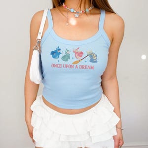 Once Upon a Dream Princess Embroidered Spaghetti Strap Tank Top, Aurora Princess Embroidery Racer Tank, Disney Princess Baby Tee