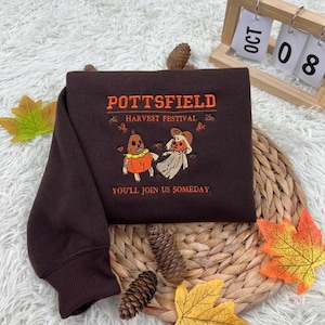 Pottsfield Harvest Festival Embroidered T-Shirt, Over The Garden Wall Embroidery Sweater, Halloween Hoodie, Fall Autumn Embroidery Shirt