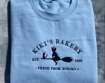Kiki's Bakery Embroidered T-Shirt, Anime Lovers Embroidery Sweater, Kiki's Delivery Service Hoodie, Studio Ghilbi Fan Gift