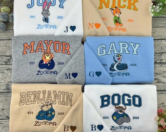 Disneyland Zootopia Embroidered T-Shirt, Disney Trip Matching Sweatshirt, Disney Zootopia Characters Embroidery Hoodie, Zootopia Fan Gift