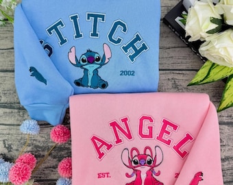 Disneyland Stitch And Angel Besticktes T-Shirt, Disney Passender Pullover, OHANA Means Family Disney Hawaii Stickerei Hoodie