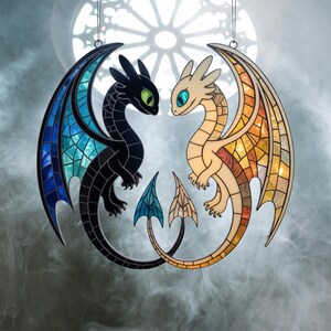 Natt & Ljus Drake Arcylic Solfångare, HTTYD Arcylic Solfångare, Fantasy Pardekor För Drakälskare, Drake Arcylic Solfångare