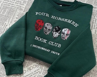 Camiseta bordada del Club del Libro de los Cuatro Jinetes, sudadera de cuello redondo con bordado de "I Thunderbay Drive", sudadera con capucha "La Noche del Diablo", regalo para amantes de los libros