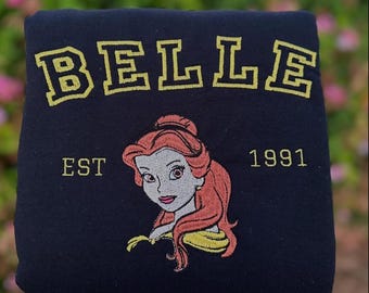 Belle Princess Embroidered T-Shirt, Disney Beauty and the Beast Embroidery Sweater, Disney Princess Hoodie, Disney Trip Sweater