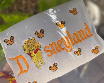 Camiseta bordada de Halloween con el oso Pooh, suéter bordado otoñal de Winnie Pooh, camisa bordada con el oso en otoño