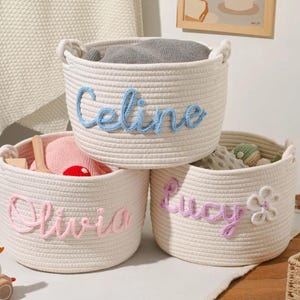 Personalized Baby Basket With Name, Baby Shower Gift Basket, Rope Cotton Baby Gift Basket, Baby Gift Basket, Toy Basket, Baby Nursery Gift
