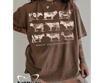 Support Your Local Farmer Cow Png, Vintage Farm Animals Png, Cattle Rancher Gift, Dairy Farming Png, Trendy Homesteading Png