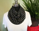 100% Chiffon Black and White Polka Dot Infinity Scarf