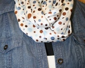 Light Blue, Copenhagen, Chambray, Mocha, Tan, Brown Multi-sized Polka Dot soft infinity scarf