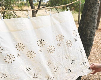 Vintage French Embroidery Cafe Curtains, Beige Flower Lace Half Curtains, Country Farmhouse Kitchen Short Curtains, Cabinet Curtains