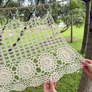 Beige Hand Crochet Lace Kitchen Cafe Curtains, Vintage Woven Flower Short Curtains, Country Farmhouse Kitchen Curtains, Lace Hollow Valance