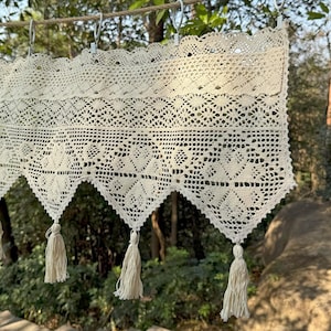 Beige Crochet Short Valance For Cabinet, Vintage Woven Flower Short Curtains, Cafe Curtains, Farmhouse Kitchen Light Filtering Half Curtains