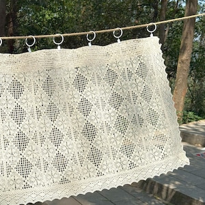 Vintage Beige Crochet Short Curtains For Kitchen, Woven Flower Lace Short Curtains, Cabinet Curtains, Cafe Curtains, Hollow Window Curtain