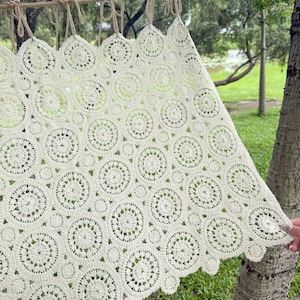 Hand Crochet Woven Flower Cafe Curtains, Country Farmhouse Kitchen Half Curtain, Lace Tie Top Valance, Embroidery Hollow Short Curtains