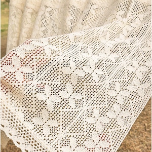 Beige Crochet Short Valance, Vintage Woven Flower Lace Short Curtains, Farmhouse Kitchen Curtains, Cafe Curtains, Lace Hollow Valance