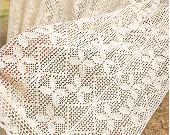Beige Crochet Short Valance, Vintage Woven Flower Lace Short Curtains, Farmhouse Kitchen Curtains, Cafe Curtains, Lace Hollow Valance