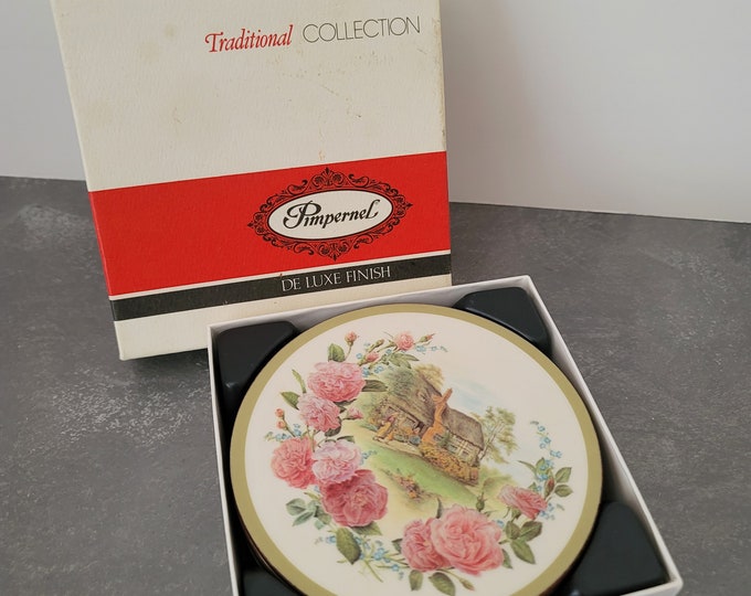 Vintage PIMPERNEL Acrylic Set of 6 Coasters Boxed Made in England as New Never Been Used Drink