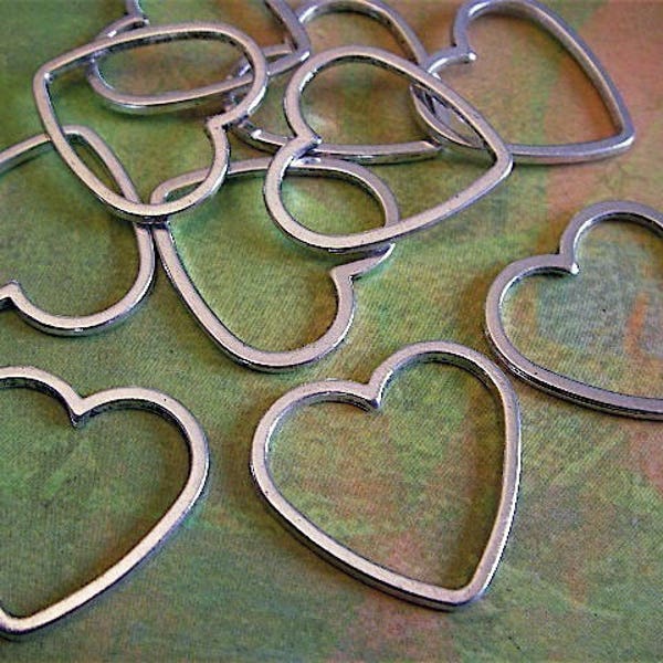 Heart Charms - hollow - 10(Ten) - Antique Silver - Heart Charm (ASHC)