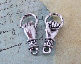 Hand charm -Connectors -  Antique Silver - Hand holding ring charm or Door knocker charm - jewelry finding - 1 pair
