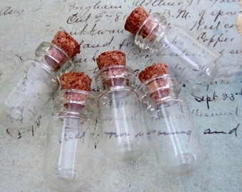 Tiny Small Glass Vial Bottles w Tiny Round Bottom Bottle with Cork Stopper for DIY Necklace Pendant Making Craft Supply QTY 5, 10, 15