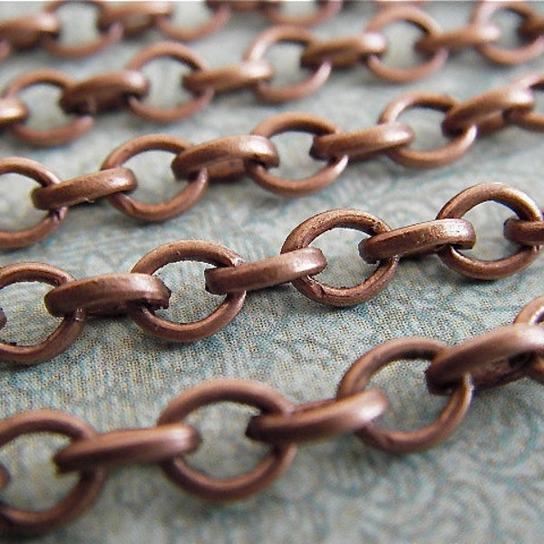 Antique Copper Chain - Elizabeth Browning - 10 Foot - Steampunk - Antique Red Copper Cross Chain