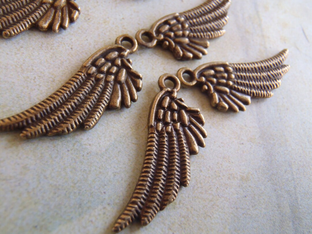 10 Antique Bronze Angel Wing Charm Double Sided Etsy