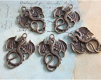 Dragon necklace Charm - pendant - Antique bronze - Jewelry finding - 5 in lot - (ABDC)