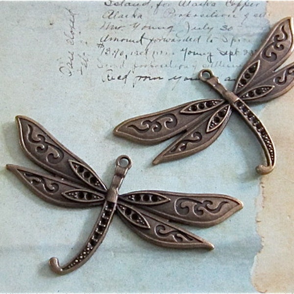 Dragonfly Charm - Large - Antique bronze - Jewelry finding  (LABDC)