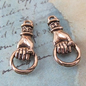 Hand charm - Connectors -  2 pieces Antique Gold - Hand holding ring charm or Door knocker charm - jewelry finding - 1 pair