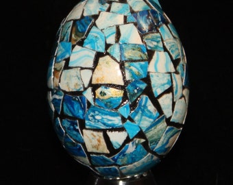 Hand decorated Blown Egg Mosaic Ornament (Marbled Blue)