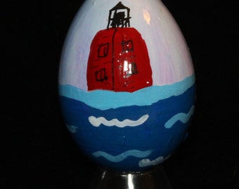 Hand Decorated Egg-Shaped Ornament (Lighthouse)