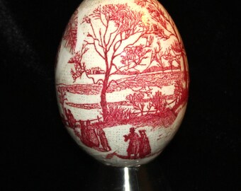 Hand decorated Blown Egg Decoupage Ornament (Red Toile)