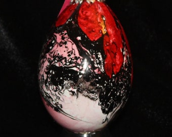 Hand Decorated Egg-Shaped Ornament (Red Marbling)