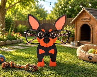 3D Printed Miniature Pinscher Glasses Holder | Min Pin Art Print | Custom Pet Lover Gift | Small Dog Décor