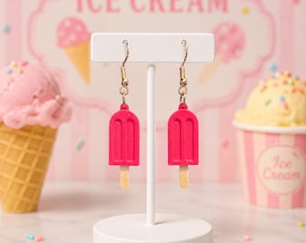 Pendientes de helado impresos en 3D: joyería veraniega adorable, pendientes ligeros con temática de postres, regalo divertido con temática de comida.
