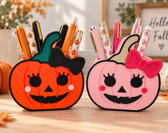 Cozy Pumpkin Pen Holder, Cute Halloween Pencil Cup, 3D Printed Ghost Desk Organizer, Spooky Office Decor, Teacher Gift
