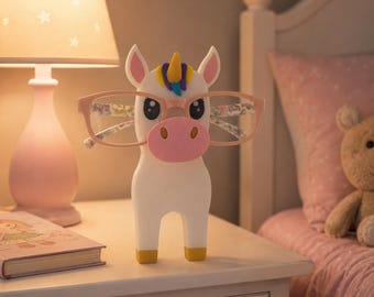 3D Printed Unicorn Glasses Holder – Kids Nightstand Organizer – PLA Filament Desk Stand