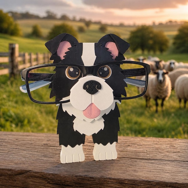 3D Printed Border Collie Eyeglass Holder with Storage: Dog Lover Gift