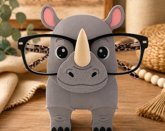 3D Printed Rhino Glasses Holder – Rhinoceros Eyeglass Stand – Unique Animal Desk Organizer – Rhino Lover Gift – Sunglasses Holder