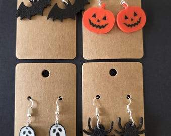 3D Printed Halloween Earrings Set – Ghost, Pumpkin, Spider & Bat | Spooky Lightweight Jewelry Gift