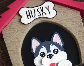 Personalized Husky Keychain Set with Dog House Display, Magnetic Holder