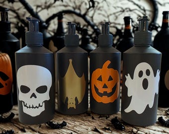 Dispenser di sapone di Halloween / Flacone con pompa in alluminio / Dispenser di lozione spettrale / Decorazione ricaricabile per bagno e cucina