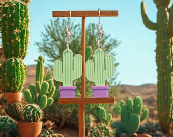 3D Printed Cactus Earrings – Lightweight Southwestern Boho Jewelry
